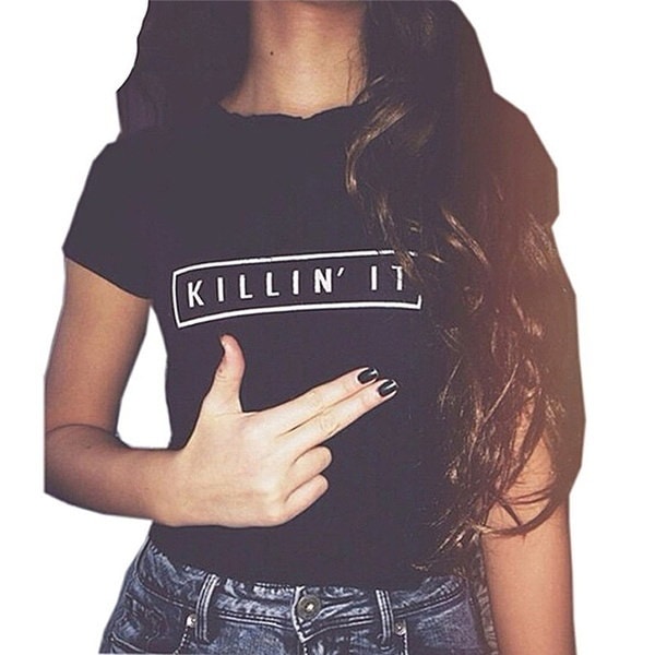 カジュアル夏の女性プレーントップスプルオーバー半袖OネックKILLIN ITプリントベアミドリフTシャツF カジュアル夏の女性プレーントップスプルオーバー半袖OネックKILLIN ITプリントベアミドリフTシャツF