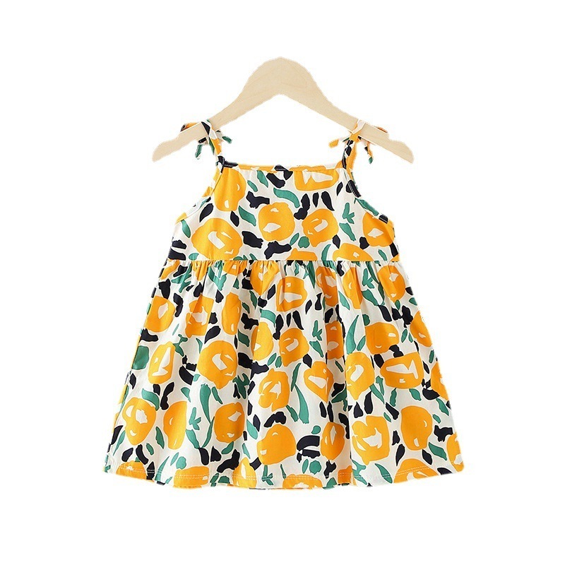 女の子ドレス子供ins風プリンセスサスペンダースカート2024夏韓国風子供服花柄スカート