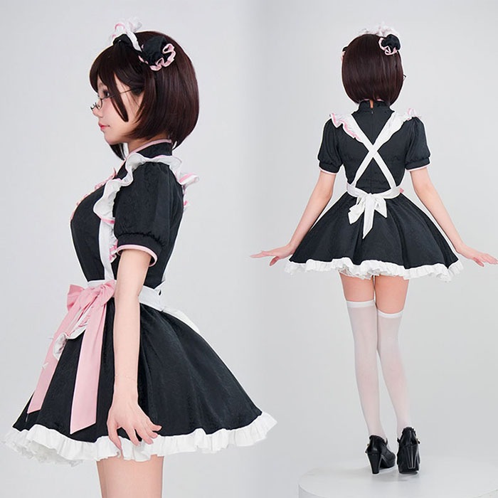 メイド服 ロリータ ハロウイン衣装 コスプレ ワンピース 中華風 ロリータドレス ウェイトレス レディース 半袖 チャイナドレス 可愛い セクシー コスプレ衣装 Lolita服 カチューシャ付き ハロ