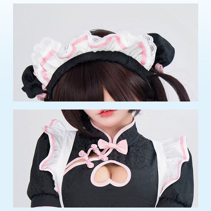 メイド服 ロリータ ハロウイン衣装 コスプレ ワンピース 中華風 ロリータドレス ウェイトレス レディース 半袖 チャイナドレス 可愛い セクシー コスプレ衣装 Lolita服 カチューシャ付き ハロ