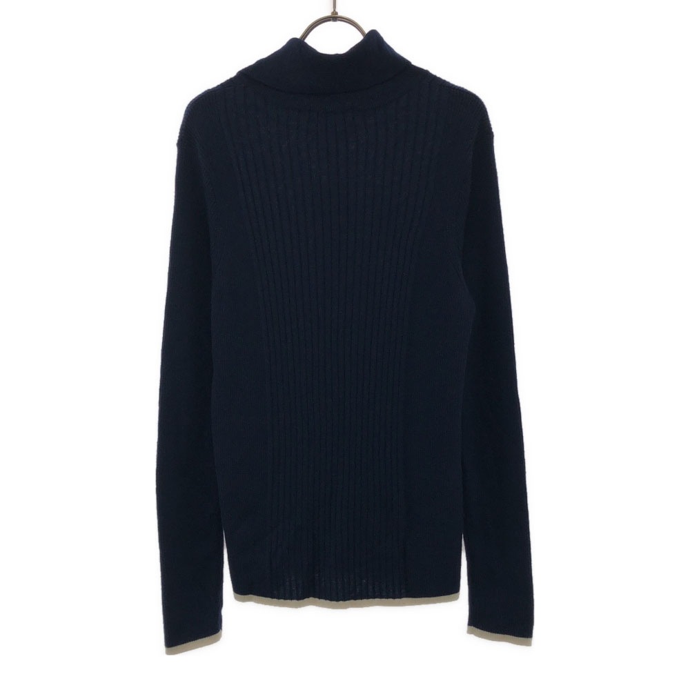 未使用 ウールブレンド ロゴ刺繍 ゴルフ 長袖 切り込みタートルネック セーター L ネイビー ニット タグ付き レディース