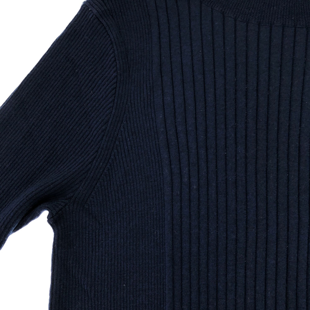 未使用 ウールブレンド ロゴ刺繍 ゴルフ 長袖 切り込みタートルネック セーター L ネイビー ニット タグ付き レディース
