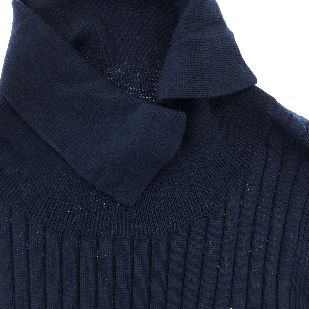 未使用 ウールブレンド ロゴ刺繍 ゴルフ 長袖 切り込みタートルネック セーター L ネイビー ニット タグ付き レディース