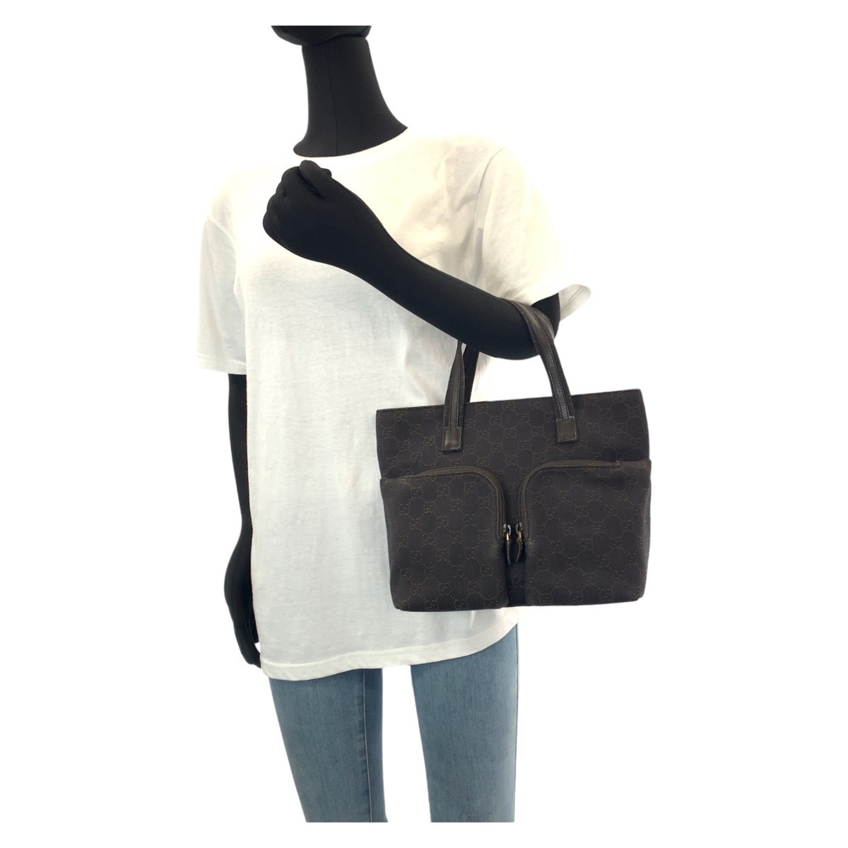 ブラウン ゴールド金具 GGキャンバス/レザー 105650 トートバッグ ハンドバッグ レディース 410884