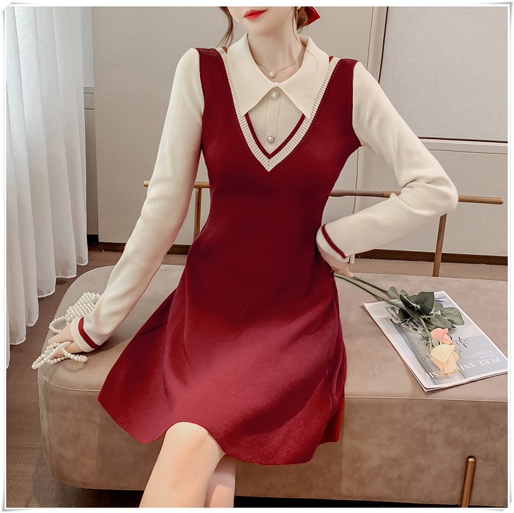 ニットワンピース 切り返しデザイン ブラック レッド ワンピース ミモレ ミモレ丈 ロング ロング丈 ニットワンピース 切り返しデザイン ブラック レッド ワンピース ミモレ ミモレ丈 ロング ロング丈