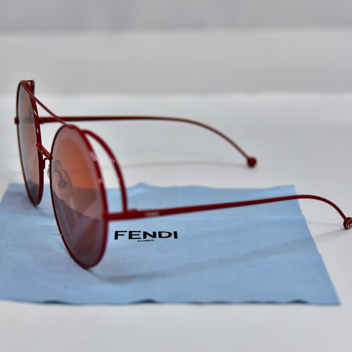 鑑定済 ズッカ柄レンズ ラウンド サングラス レッド K238-22