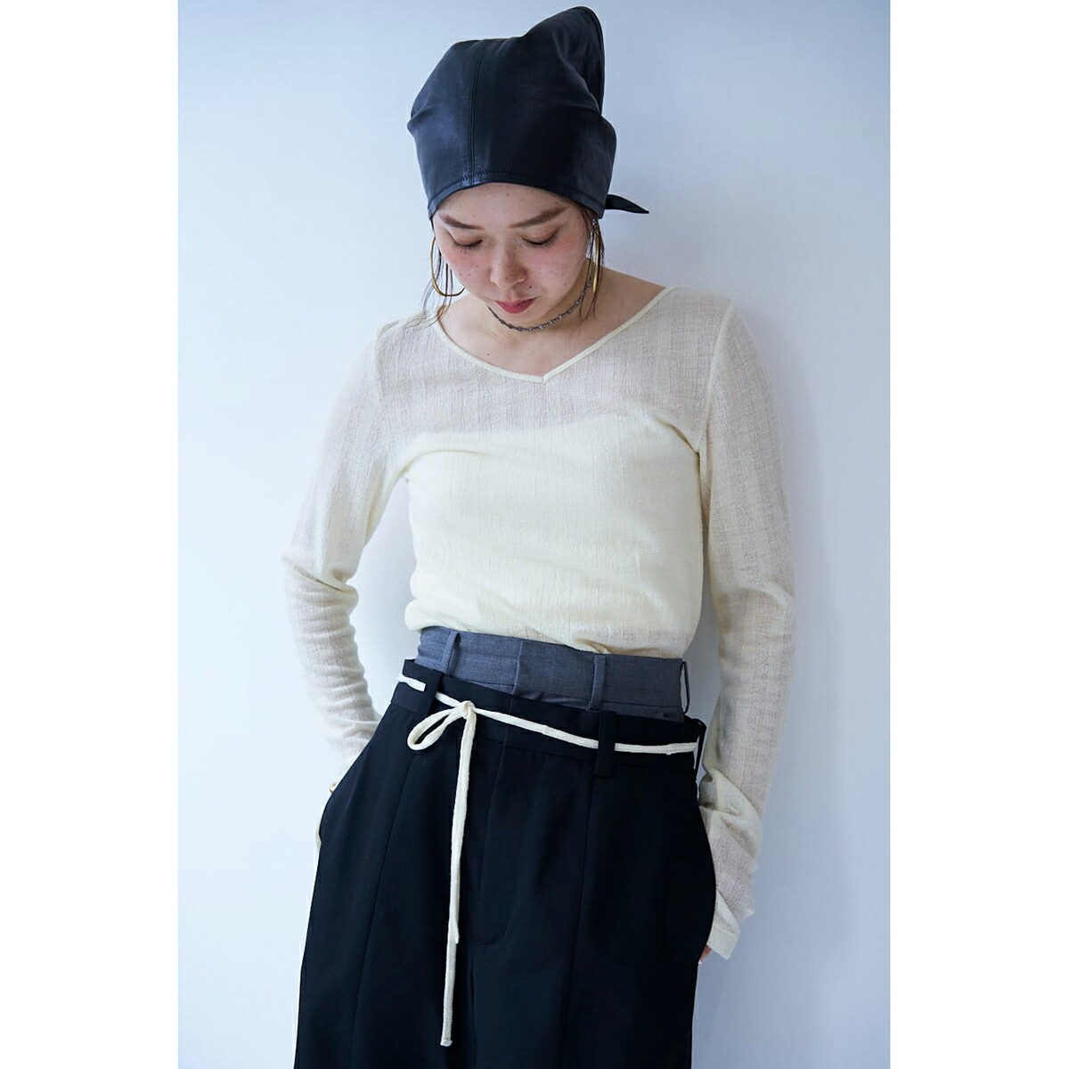 oll オール シアーニット sheer wool long sleeve with tie 450-05009 レディース 長袖 Vネック タイ セット カラ】 【mega】 oll オール シアーニット sheer wool long sleeve with tie 450-05009 レディース 長袖 Vネック タイ セット カラ】 【mega】