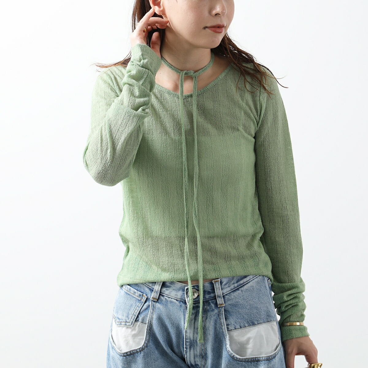 oll オール シアーニット sheer wool long sleeve with tie 450-05009 レディース 長袖 Vネック タイ セット カラ】 【mega】 oll オール シアーニット sheer wool long sleeve with tie 450-05009 レディース 長袖 Vネック タイ セット カラ】 【mega】