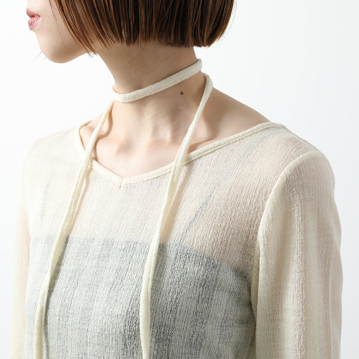 oll オール シアーニット sheer wool long sleeve with tie 450-05009 レディース 長袖 Vネック タイ セット カラ】 【mega】 oll オール シアーニット sheer wool long sleeve with tie 450-05009 レディース 長袖 Vネック タイ セット カラ】 【mega】
