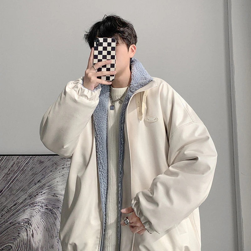 裏起毛 厚手 アウター メンズ ゆったり 両面着用 綿服 ラムズフリース PU 皮ジャンパト 綿入れ 中綿コート