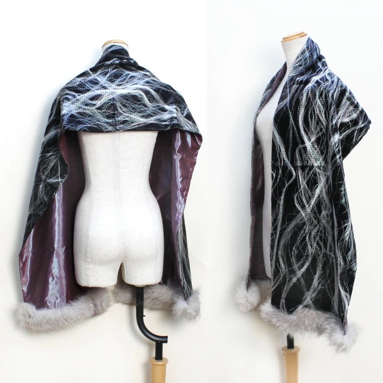 ブルーフロストフォックス ファー トリミング カシミヤ混 ストール ブラック 刺繍デザイン 送料無料 レディース ギフト プレゼント ブルーフロストフォックス ファー トリミング カシミヤ混 ストール ブラック 刺繍デザイン 送料無料 レディース ギフト プレゼント