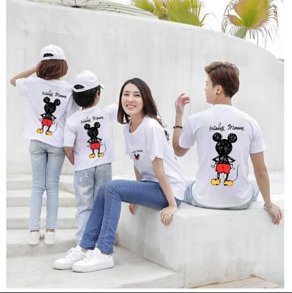親子ペアルック半袖Tシャツ/ディズニーキャラクター 韓国ファッション 親子お揃いシャツ 子供服 キッ