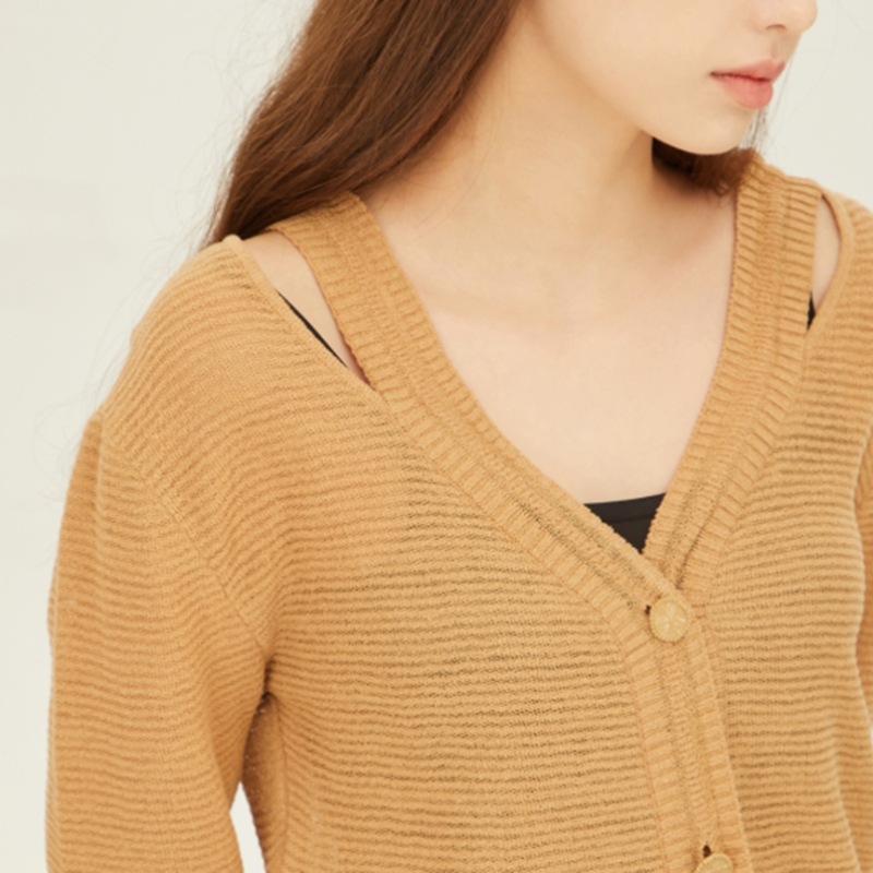 (シスレー) シスレーカットアウトネックニットカーディガン SAKC02241_BE (シスレー) シスレーカットアウトネックニットカーディガン SAKC02241_BE