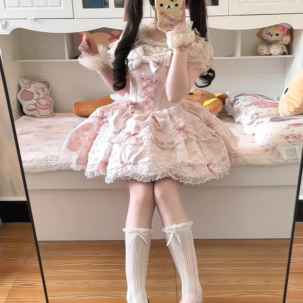 Lolita繁花序曲ピンク短いバレエjskスカートロリータdoプリンセススカート Lolita繁花序曲ピンク短いバレエjskスカートロリータdoプリンセススカート