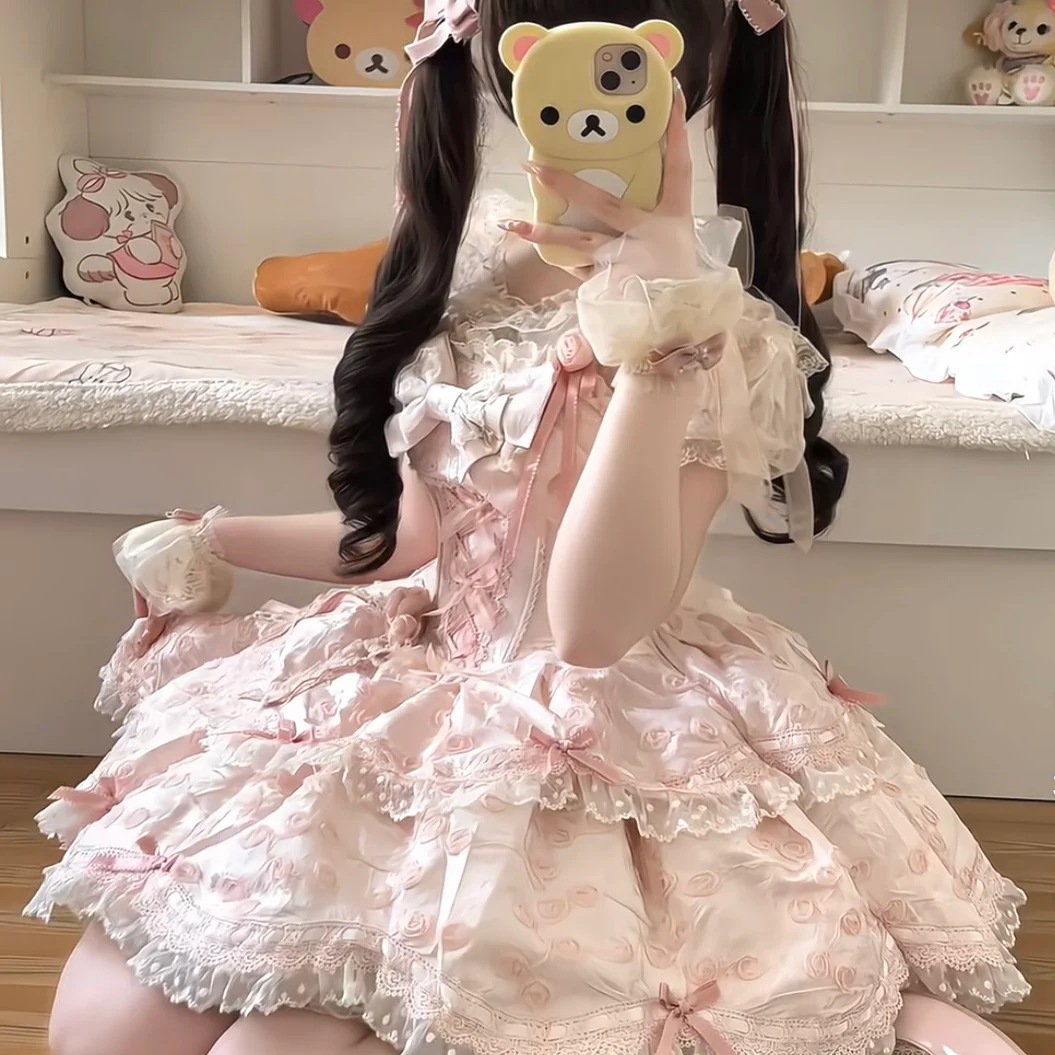 Lolita繁花序曲ピンク短いバレエjskスカートロリータdoプリンセススカート Lolita繁花序曲ピンク短いバレエjskスカートロリータdoプリンセススカート