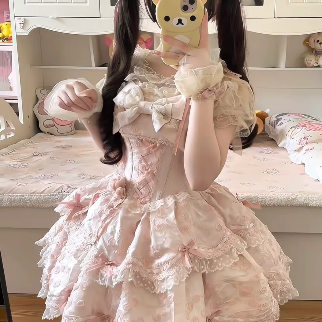 Lolita繁花序曲ピンク短いバレエjskスカートロリータdoプリンセススカート Lolita繁花序曲ピンク短いバレエjskスカートロリータdoプリンセススカート