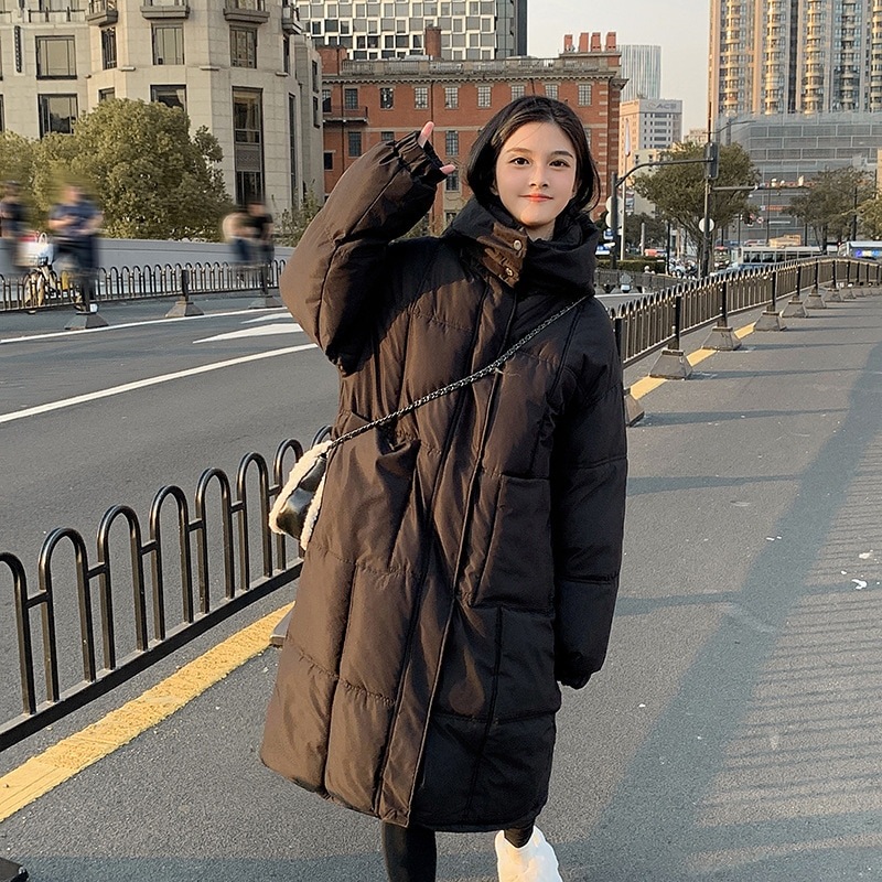 2024冬の新型ミルクfufuダウン綿服女性の長い膝のゆるい綿入れを