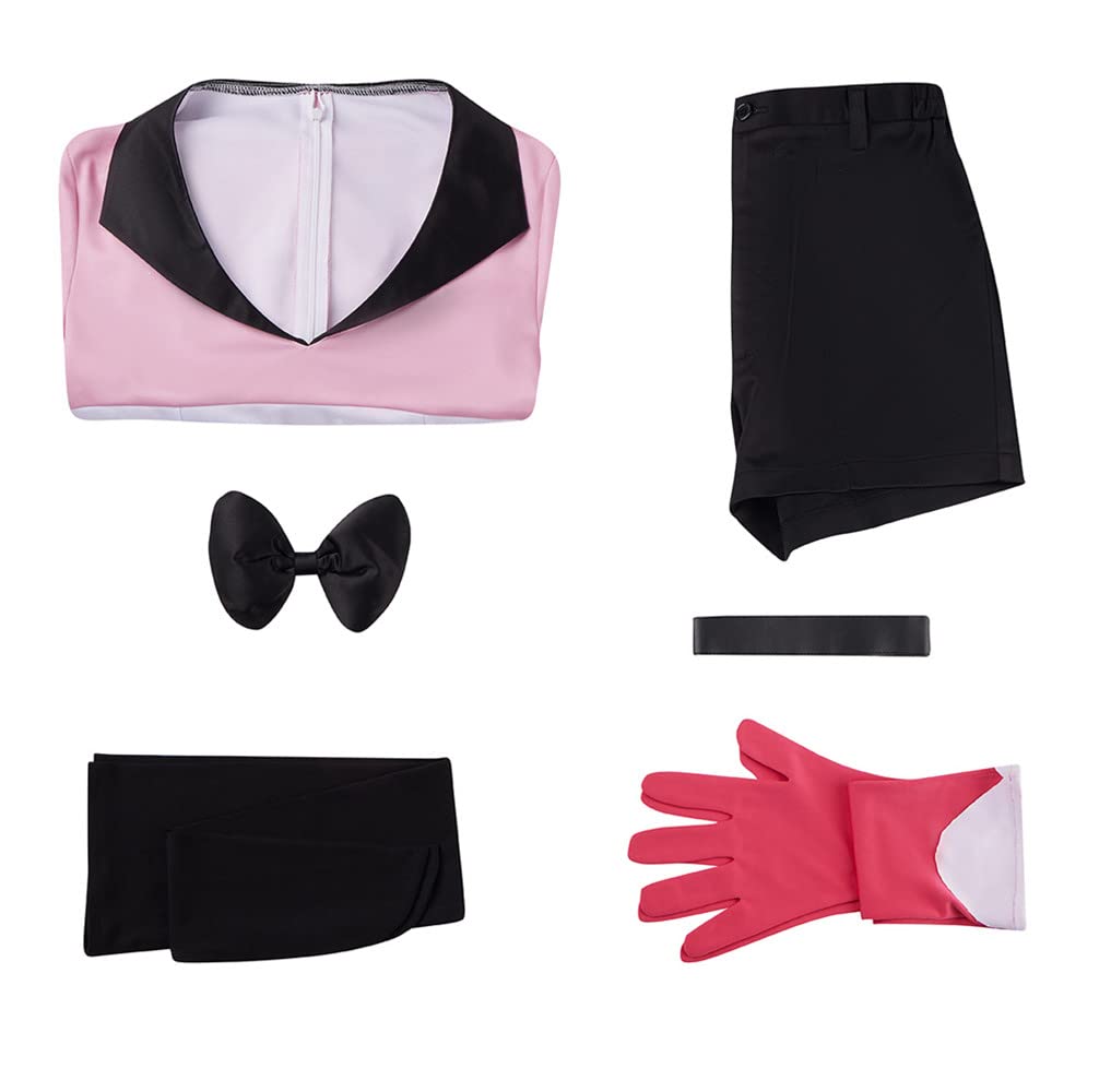 [AwwwCos] ハズビンホテル コスプレ エンジェル ダスト Angel Dust コスプレ衣装 6点セット アニメ コスプレ ピンク ユニフォーム 制服 ドレス 女性用 コスプレ服 アニメイベン