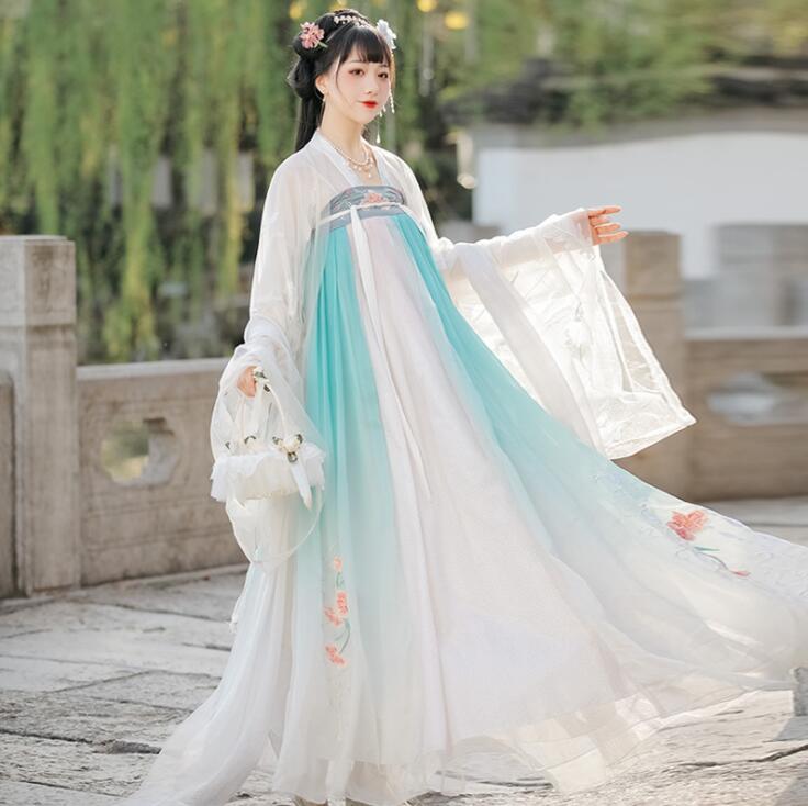 漢服 華流衣装 中華古代服 中華服 チャイナ服 中華 チャイナ 花柄刺繍 唐装 古典美人服 舞台衣装 ステージ衣装 グラデーション チャイナドレス イベント 仮装 コスチューム 写真撮影 振袖 華や