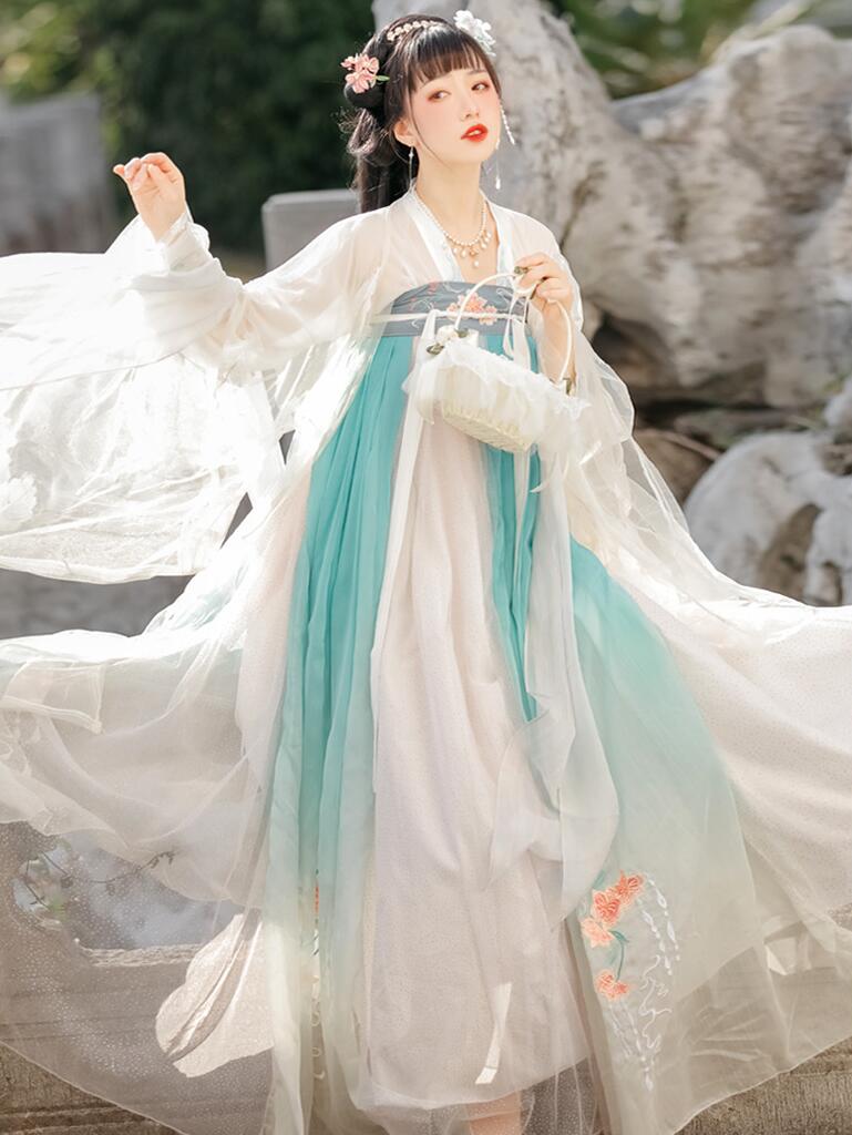 漢服 華流衣装 中華古代服 中華服 チャイナ服 中華 チャイナ 花柄刺繍 唐装 古典美人服 舞台衣装 ステージ衣装 グラデーション チャイナドレス イベント 仮装 コスチューム 写真撮影 振袖 華や