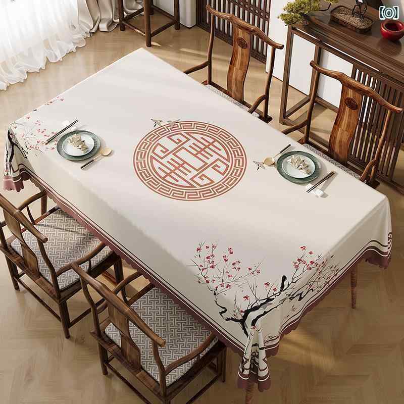 テーブルクロス おしゃれ インテリア ティー コーヒー カバー 家庭 レストラン カフェ 喫茶店 ダイニング チャイナ風 防水 耐油 PVC リビング ルーム ダイニング マット