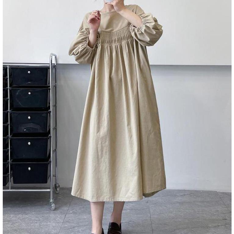 ロングワンピース ワンピース レディース 春ワンピ 九分袖 Aライン シャツワンピース 綿 大きいサイズ 体型カバー 大人 可愛い コットン