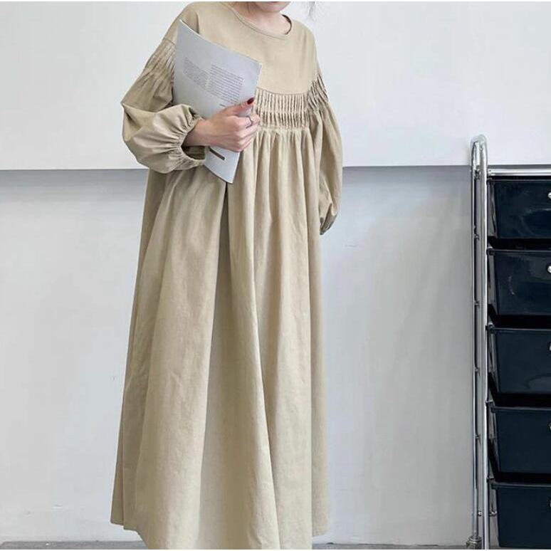 ロングワンピース ワンピース レディース 春ワンピ 九分袖 Aライン シャツワンピース 綿 大きいサイズ 体型カバー 大人 可愛い コットン