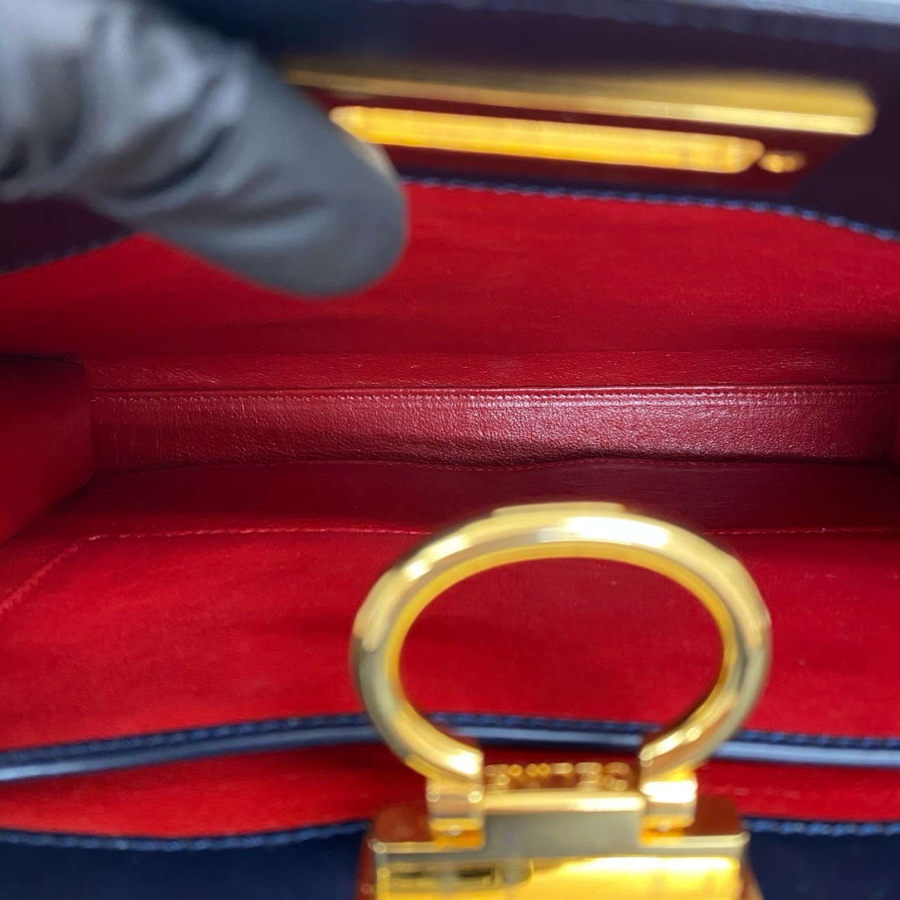 ヴィンテージ ダブルフェイス ガンチーニ 金具ハンドバッグ レザー ネイビー 06006