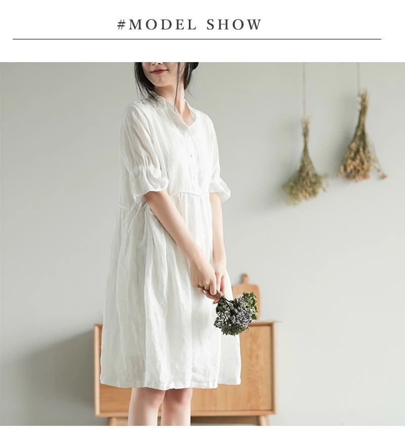 リネンワンピース 夏 五分袖 レディース リネンワンピ リネン ワンピース 麻 麻生地 膝丈ワンピース 夏ワンピース 膝丈ワンピース ミディアム丈ワンピース 春夏 ナチュラル フレア裾 バンドカラー