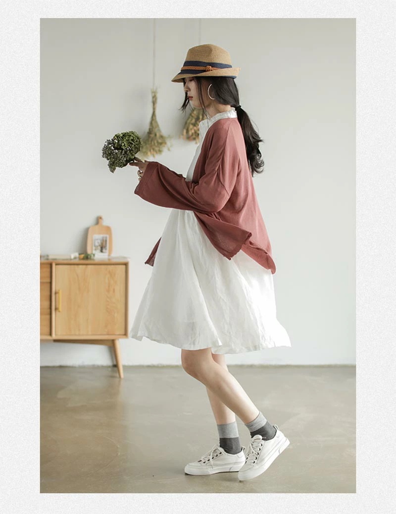 リネンワンピース 夏 五分袖 レディース リネンワンピ リネン ワンピース 麻 麻生地 膝丈ワンピース 夏ワンピース 膝丈ワンピース ミディアム丈ワンピース 春夏 ナチュラル フレア裾 バンドカラー