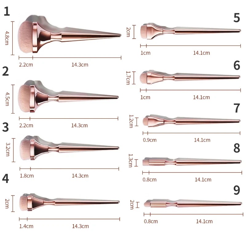 メイクブラシセット,ピンクとゴールド,デラックス,パウダー,アイシャドウ,ファンデーション,リップ,ミックス,9ピース/セット