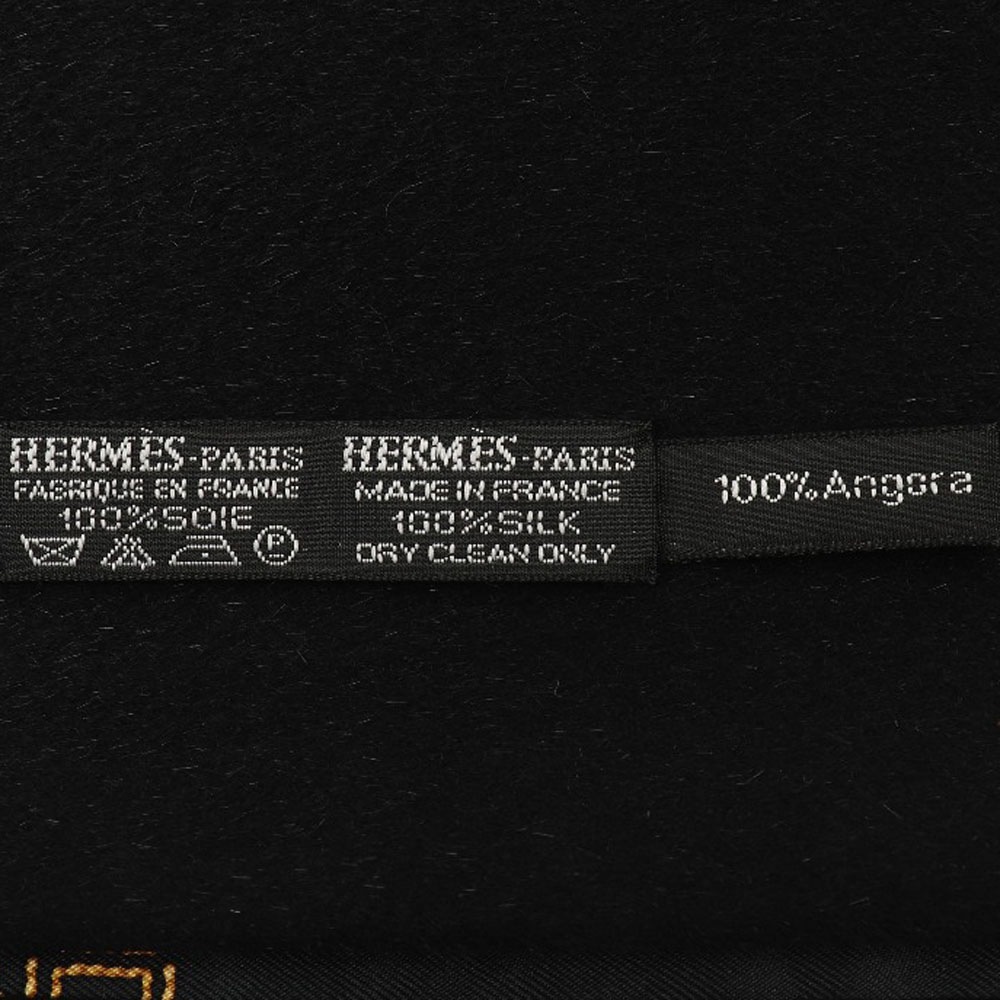 Hermesマフラー シルク アンゴラ 黒 ユニセックス 中古品 Aランク