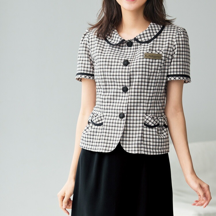 レディース 半袖 オーバーブラウス ジョア 26390 春夏 チェック ライトジャケット オフィス ユニフォーム 制服 通勤 事務服 OL きれい きちんと ママ服 レディス おしゃれ か