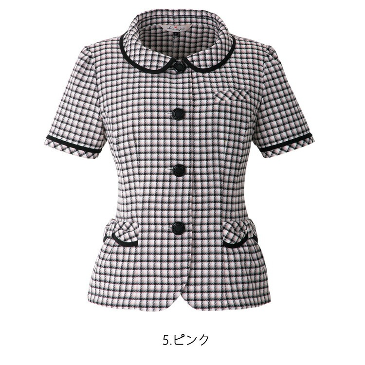 レディース 半袖 オーバーブラウス ジョア 26390 春夏 チェック ライトジャケット オフィス ユニフォーム 制服 通勤 事務服 OL きれい きちんと ママ服 レディス おしゃれ か
