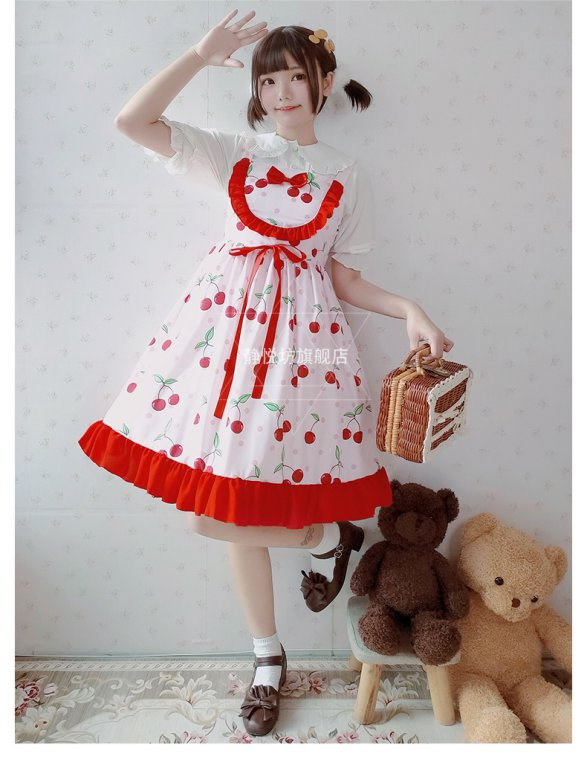 Qoo10] さくらんぼ いちご 柄ワンピース キャミ
