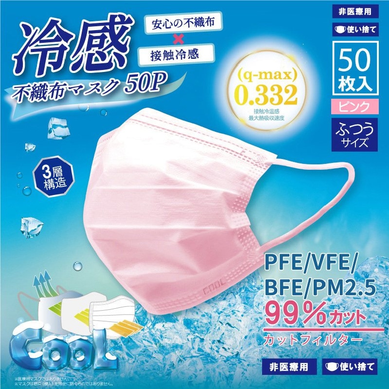 Qoo10] ヒロコーポレーション 冷感マスク 冷感不織布 マスク ピンク