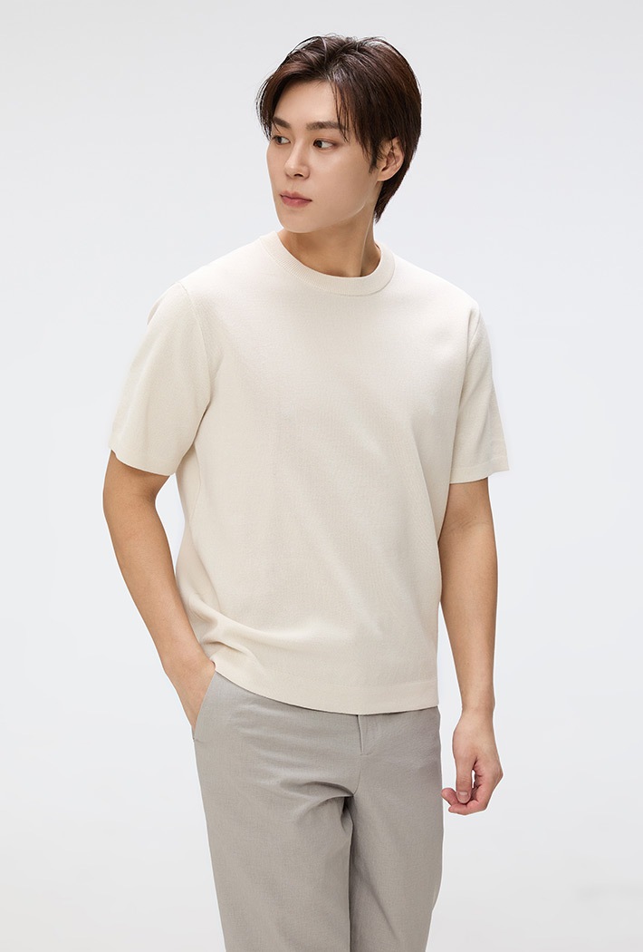 [COOL] ラウンドネック半袖ニットウェア