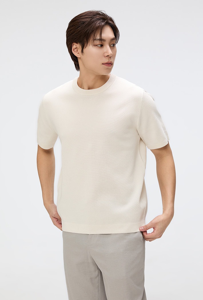 [COOL] ラウンドネック半袖ニットウェア