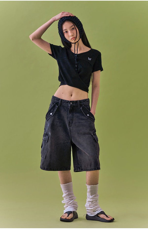デニム・ジーパン NASTY FANCY CLUB [NF] BERMUDA DENIM CARGO PANTS 4BTR574 Qoo10] NASTY FANCY CLUB [FANCYCLUB] [NF] BER