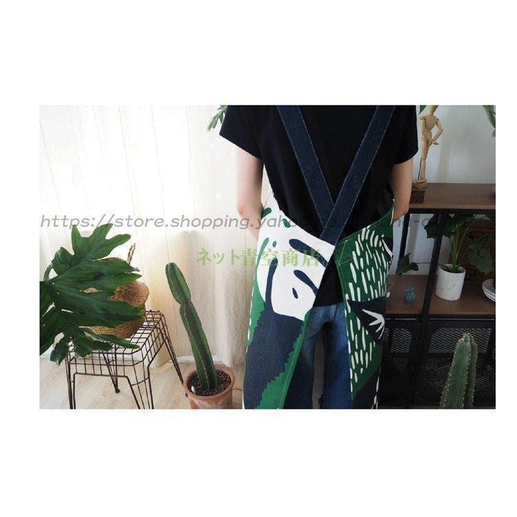 エプロン おしゃれ ワンピース 大きいサイズ オシャレ柄 ボタニカル リーフ 葉っぱ ポケット付き 男女兼用 ゆったり ネイビー ホワイト /[ais22]