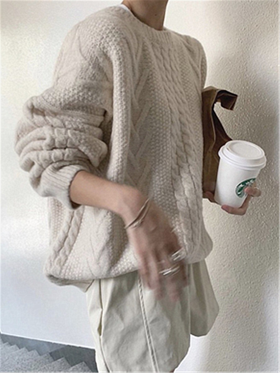 セーター ニット トップス クルーネック ケーブル編み ドロップショルダー オーバーサイズ 長袖 大人可愛い シンプル お洒落 こなれ感 デイリー 普段使い セーター ニット トップス クルーネック ケーブル編み ドロップショルダー オーバーサイズ 長袖 大人可愛い シンプル お洒落 こなれ感 デイリー 普段使い
