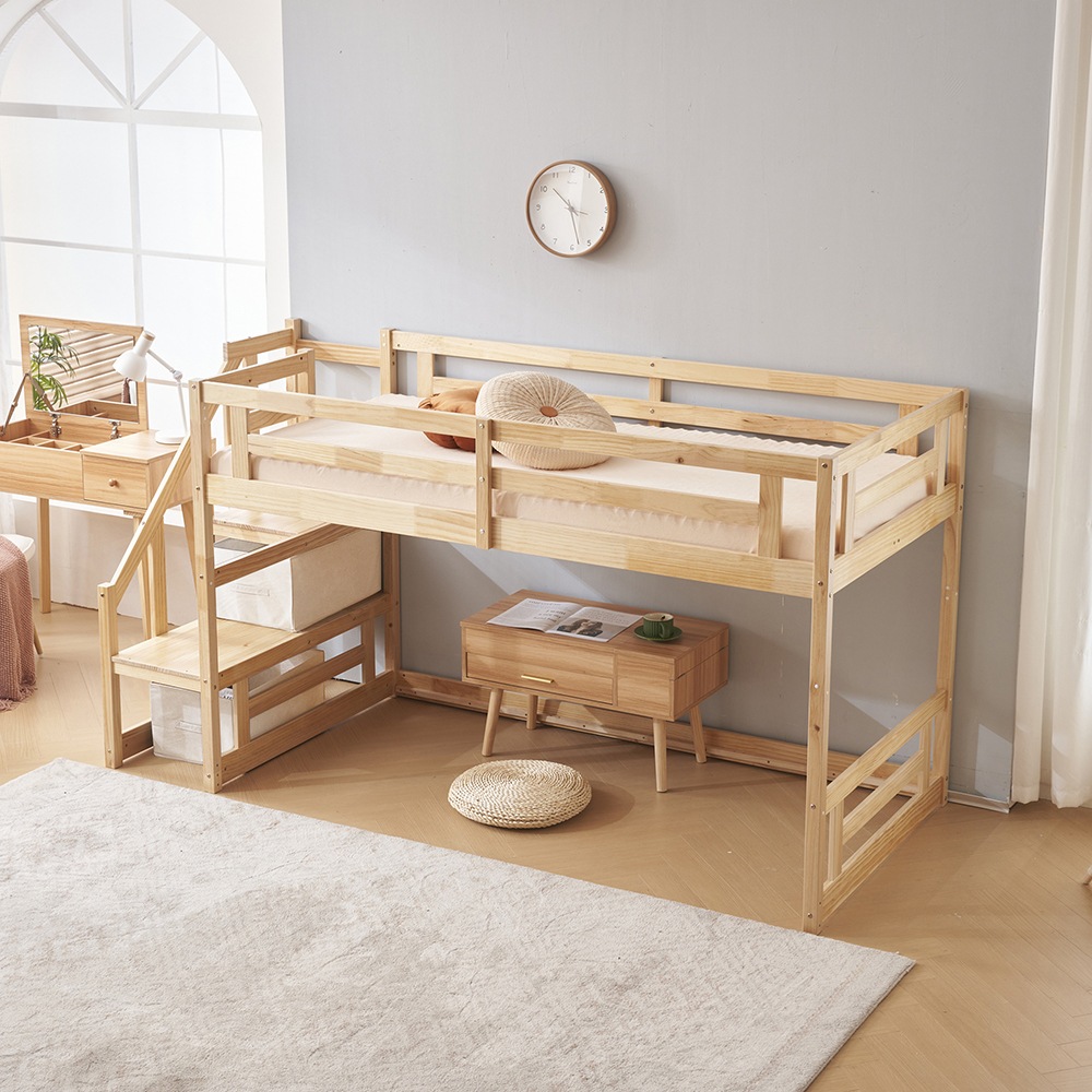 ロフトベッド 階段付き 木製 シングル システムベッド ロフト ベッド ハイタイプ ロフト 木製ベッド 天然木 収納 北欧風 大人 ベッド コンパクト