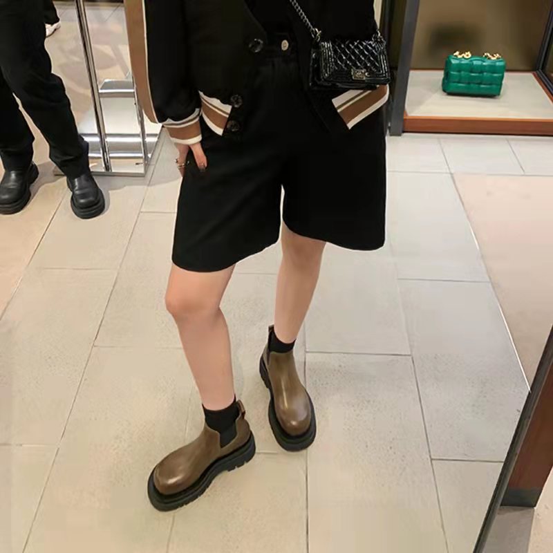 春と秋のラウンドインマーティン厚底煙突チェルシーショートブーツ女