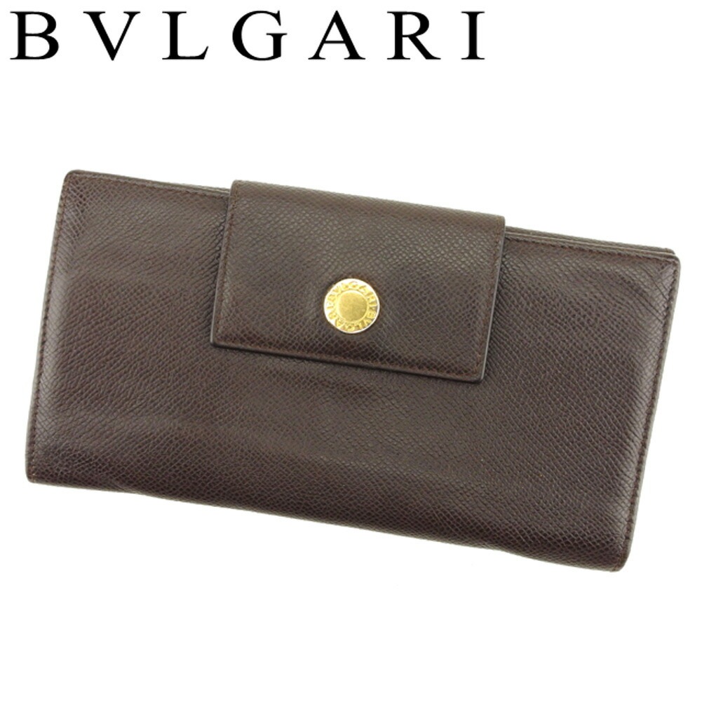 長財布 Wホック 三つ折り 財布 ロゴボタン ブラウン ゴールド 中古