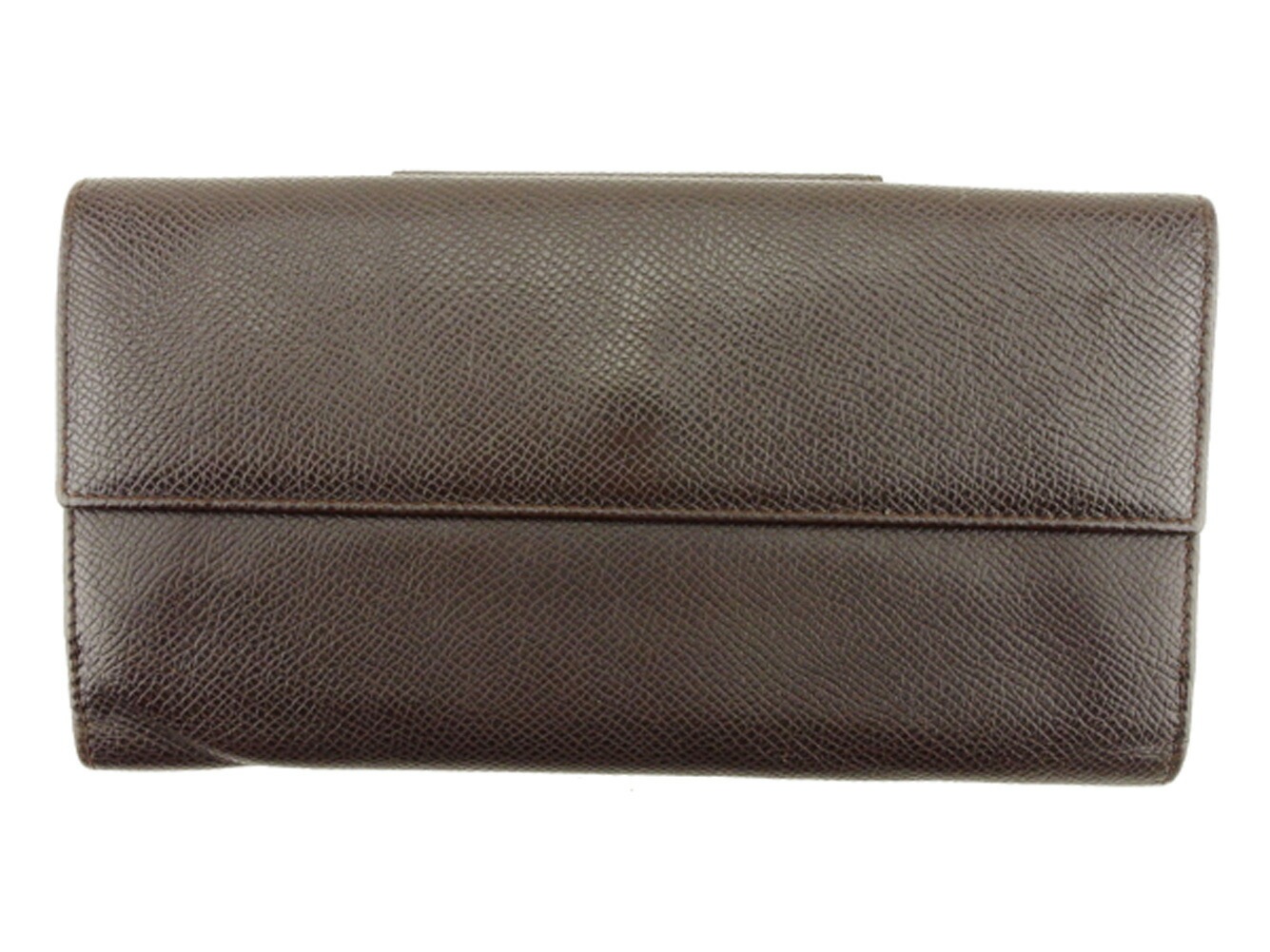 長財布 Wホック 三つ折り 財布 ロゴボタン ブラウン ゴールド 中古