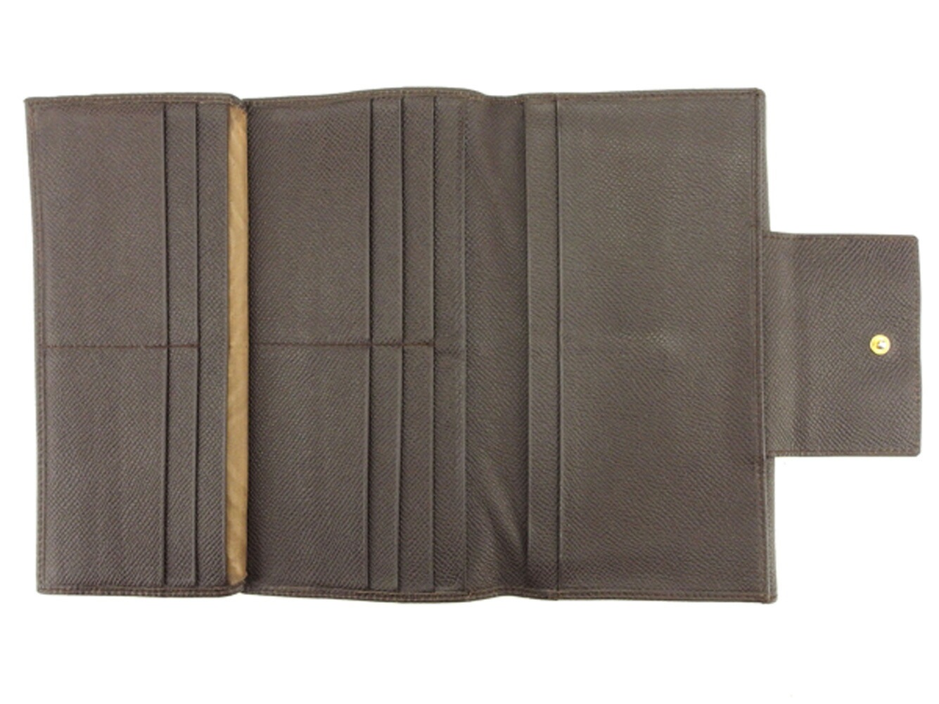 長財布 Wホック 三つ折り 財布 ロゴボタン ブラウン ゴールド 中古