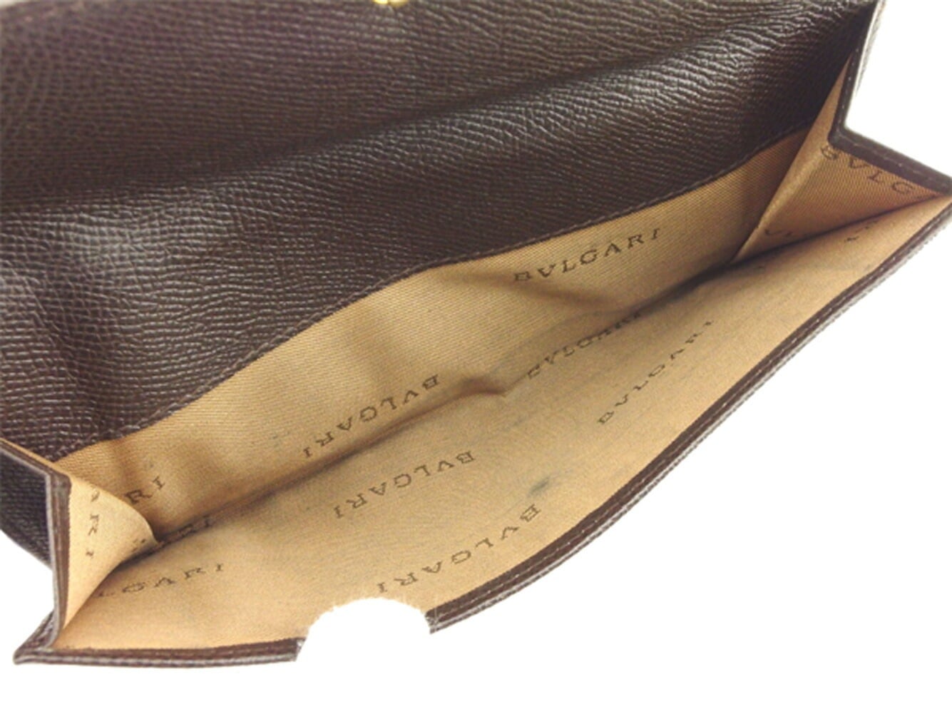 長財布 Wホック 三つ折り 財布 ロゴボタン ブラウン ゴールド 中古