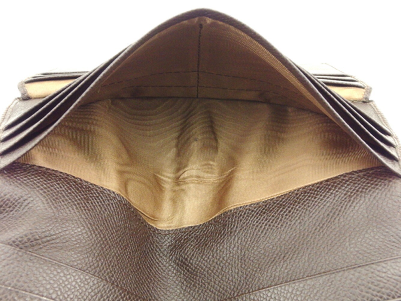 長財布 Wホック 三つ折り 財布 ロゴボタン ブラウン ゴールド 中古