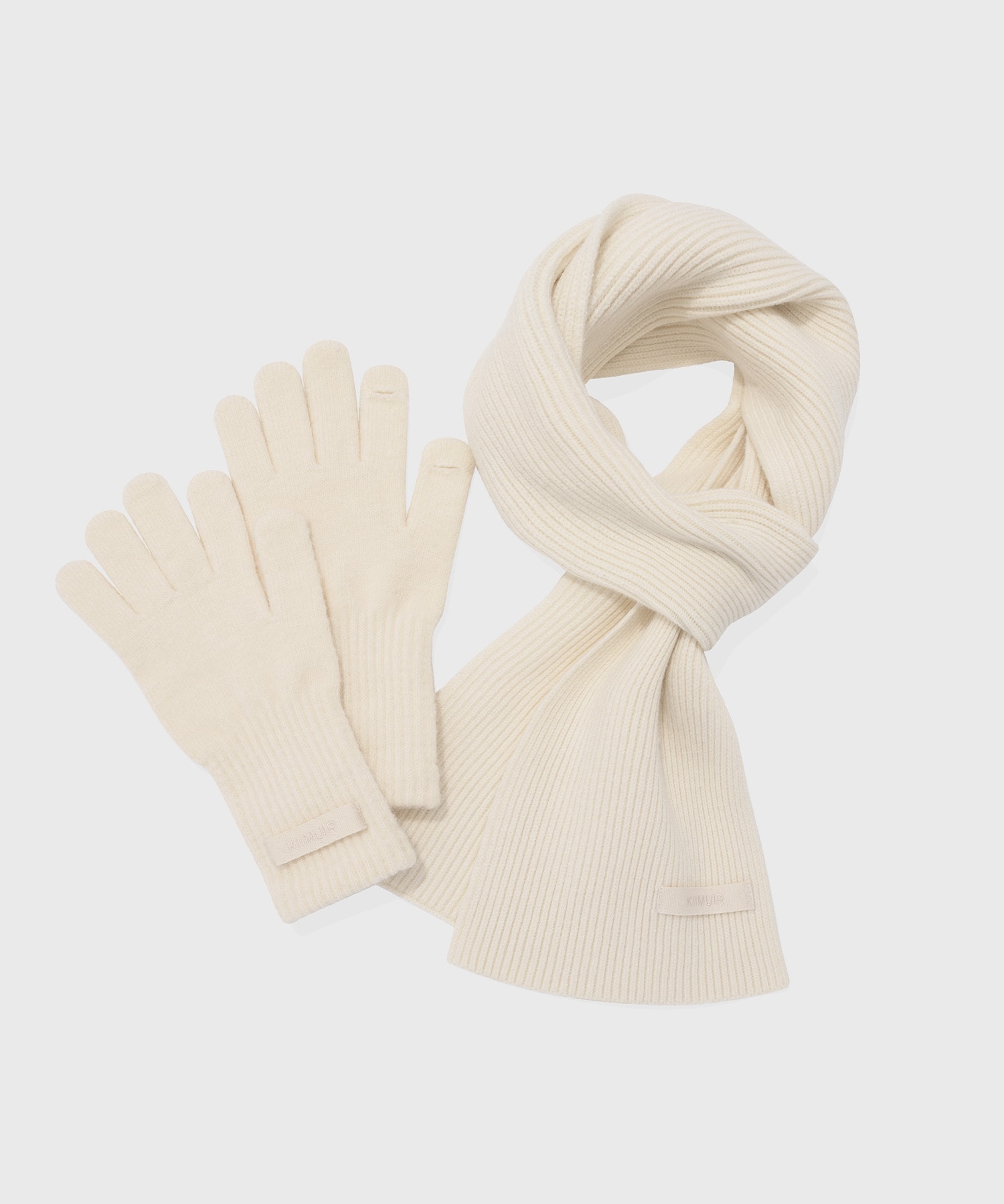 【KIIMUIR】 [SET] BASIC MUFFLER & FINGER HOLE KNIT GLOVES : 2 COLORS