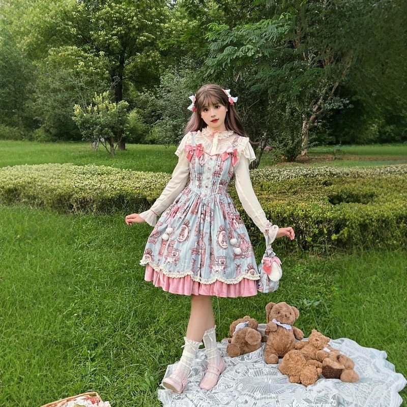 洛丽塔薄款长袖春夏内搭Lolita小熊玩偶定制衬衣立领荷叶边上衣 洛丽塔薄款长袖春夏内搭Lolita小熊玩偶定制衬衣立领荷叶边上衣